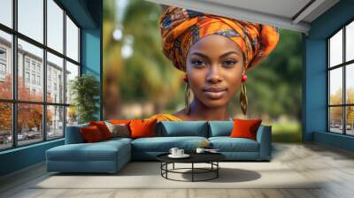 Hübsche Afrikanerin in traditioneller Kleidung, Portrait, Generative KI Wall mural