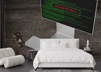 3D law, computer crime, hacking concept - handcuffs Wall mural