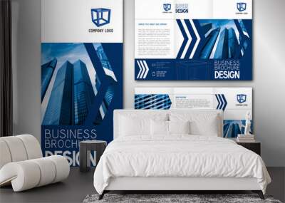 Business trifold brochure template (A4 to DL format) - modern office buildings/ skyscrapers. Wall mural