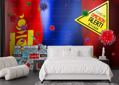 Covid-19 Omicron B.1.1.529 variant alert, vaccination programme in Mongolia - 3D illustration Wall mural