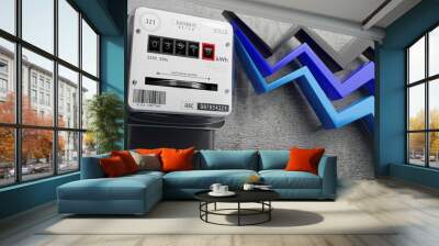 Electricity meter and downwards arrows - 3D illustration Wall mural