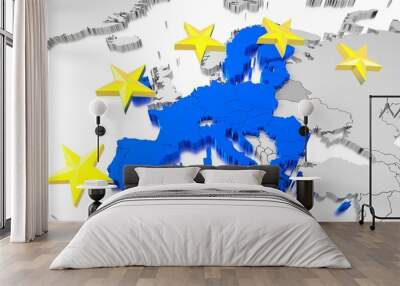 European Union countries, map and flag - 3D illustration Wall mural