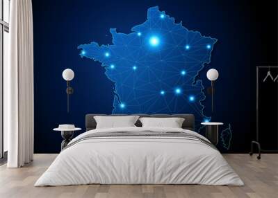 France - country shape with lines connecting major cities Wall mural