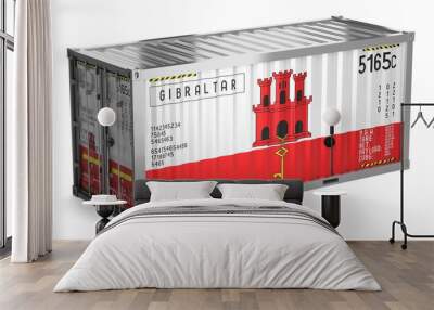 Freight shipping container with national flag of Giblartar on white background - 3D illustration Wall mural