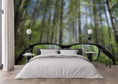 Glasses, vision concept, forest Wall mural