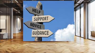 Help, support, advice, guidance signpost. Wall mural