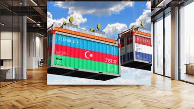 Shipping containers with flags of Azerbaijan and Netherlands - 3D illustration Wall mural