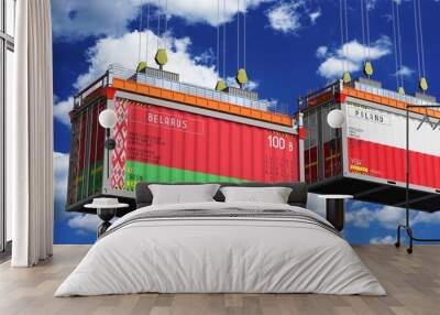 Shipping containers with flags of Belarus and Poland - 3D illustration Wall mural