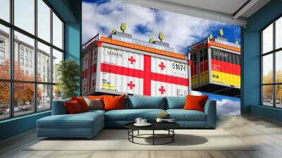 Shipping containers with flags of Georgia and Germany - 3D illustration Wall mural