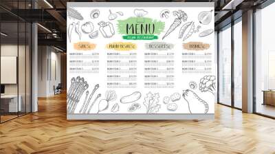 Vegan restaurant menu template - A4 card (vegetables drawings) Wall mural