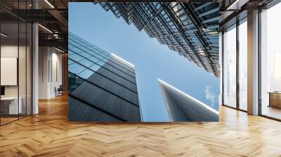 Business Skyscrapers. A low, wide angle view of the modern business architecture and skyscrapers in the City of London district. Wall mural