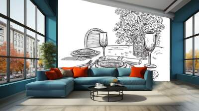 Vector illustration of a romantic table for two Wall mural