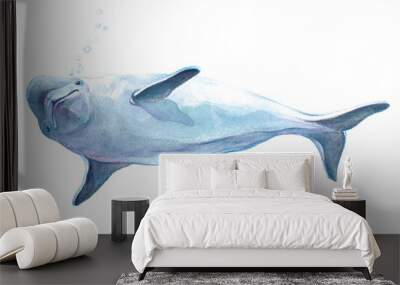 Watercolor realistic dolphin animal isolated on a white background illustration. Wall mural