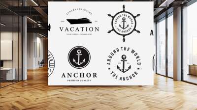 Set Bundle of Anchor Ship Yacht Luxury Badge Vector Logo, Illustration Vintage Design of Water Transportation Concept Wall mural