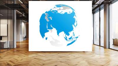 3D planet Earth globe. Transparent sphere with blue land silhouettes. Focused on Asia. Wall mural