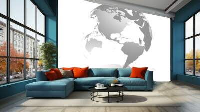 3D planet Earth globe. Transparent sphere with grey land silhouettes. Focused on Americas. Wall mural