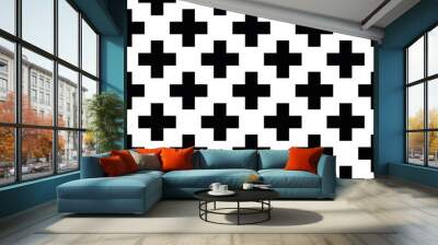 Abstract seamless pattern background. Mosaic of black geometric crosses with white outline. Vector illustration Wall mural