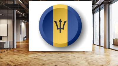 Barbados flag - 3D circle button with dropped shadow. Vector icon. Wall mural