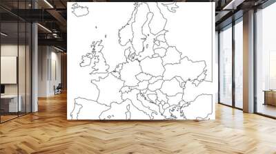 Blank outline map of Europe. Simplified wireframe map of black lined borders. EPS10 vector illustration. Wall mural