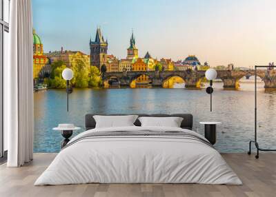 Charles bridge and Vltava river in Prague, Czech Republic Wall mural