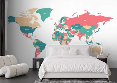 Colorful map of World. Simplified vector map with country name labels. Wall mural