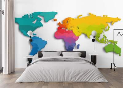 Colorful World Map in colors of rainbow spectrum. Each sovereign country in different color. 3D vector map with country name labels. Wall mural