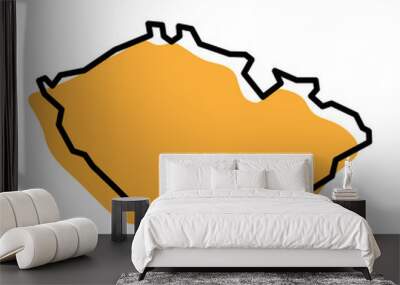 Czech Republic country simplified map. Orange silhouette with thick black sharp contour outline isolated on white background. Simple vector icon Wall mural