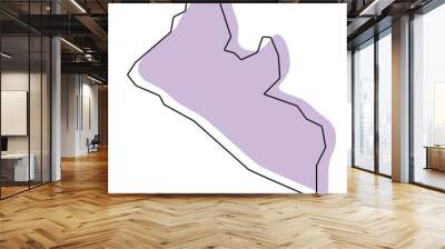 Liberia country simplified map. Violet silhouette with thin black smooth contour outline isolated on white background. Simple vector icon Wall mural