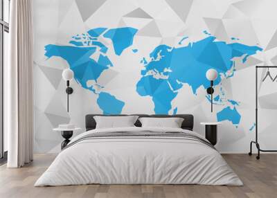 Low poly map of World. Polygonal vector design in blue and grey. Wall mural