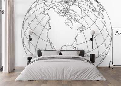 Outline Earth globe with map of World focused on North America. Vector illustration. Wall mural