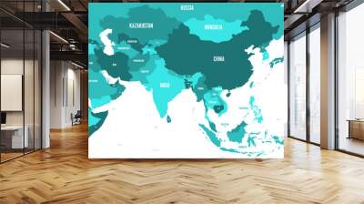 Political map of western, southern and eastern Asia in shades of turquoise blue. Modern style simple flat vector illustration. Wall mural