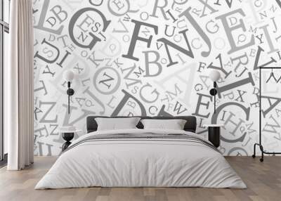 Seamless background pattern mosaic of grey letters on white background. Simple flat vector illustration. Wall mural