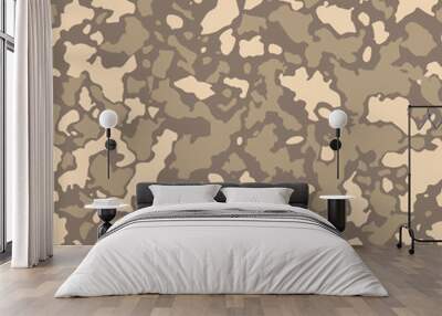 Seamless camouflage pattern with mosaic of abstract stains. Military and desert army camo background in brown and beige shade. Wall mural