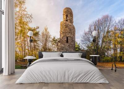 Spiral lookout tower of Krasno. Unusual stone landmark near Krasno Village, Czech Republic Wall mural