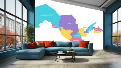 Uzbekistan political map of administrative divisions - regions, autonomous republic of Karakalpakstan and independent city of Tashkent. Colorful vector map with labels. Wall mural