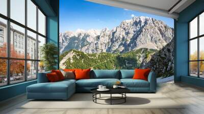 Vrsic Pass and Prisojnik, or Prisank, Mountain. Sunny day in Julian Alps, Slovenia Wall mural