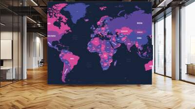 World map. High detailed political map of World with country, capital, ocean and sea names labeling Wall mural