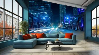 chicago downtown by the river at night Wall mural