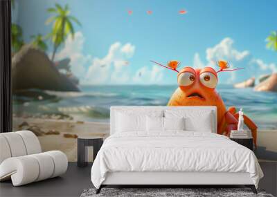 lobster 3d cartoon character illustration Wall mural