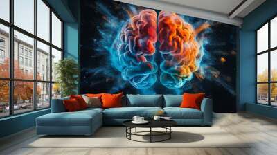 Creative brain having an explosion of consciousness. Concept of mental health and emotional well-being. Wall mural