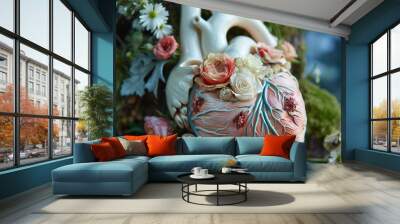 Floral romantic anatomical human heart Wall mural