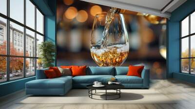 A glass of white wine is poured into a wine glass Wall mural