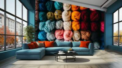 A pile of colorful yarn with a variety of colors including pink, blue Wall mural