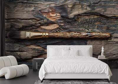 Brush made of willow on an oak surface Wall mural