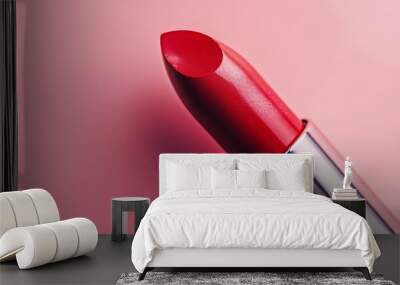 Close up of red lipstick on a pink background Wall mural