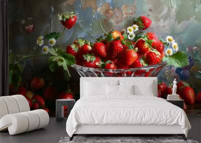 Dinner of strawberries and fruit in the glass bowl Wall mural