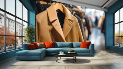 Female overcoat in modern clothing store Wall mural