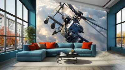 Modern military helicopter AH 64 apache bristling with armaments missiles radar and sensors Wall mural