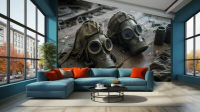 Older type military gas mask and chemical protection equipment Wall mural