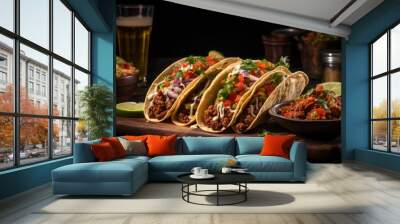 a classic taco loaded with fresh ingredients, a generous amount of minced beef, chopped vegetables and greens Wall mural